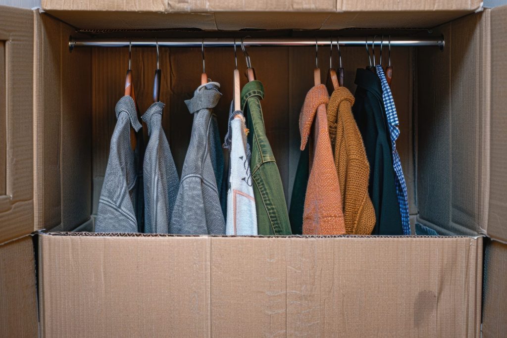 Enseres de hogar: ropa, libros y portátil listos para mudanza.